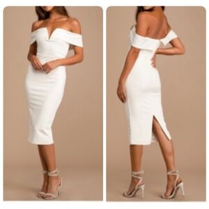 Lulu's My Favorite Night White Off-Shoulder Midi Dress Small